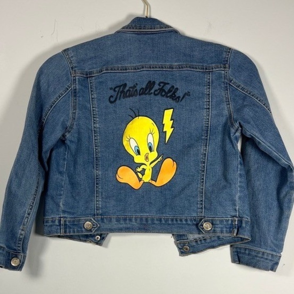 Looney Tunes Kids Retro Nostalgia Yellow Tweety Bird‎ Denim Jean Jacket Girls 7